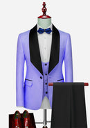 Men's Shawl Collar 3-Piece Jacquard Purple Tuxedo