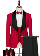 Men's Shawl Collar 3-Piece Jacquard Red Tuxedo