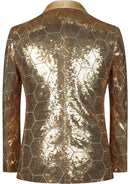 Smoking homme à col châle et paillettes dorées hexagonales