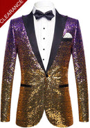Veste de smoking à paillettes scintillantes et dégradées pour homme, dorée et violette