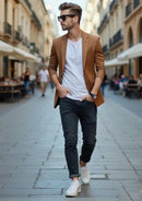 Men's Slim Fit Classic One Button Brown Blazer