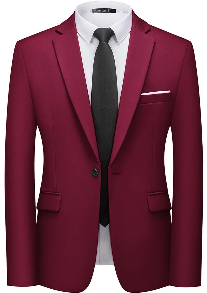 Men's Slim Fit Classic One Button Burgundy Blazer