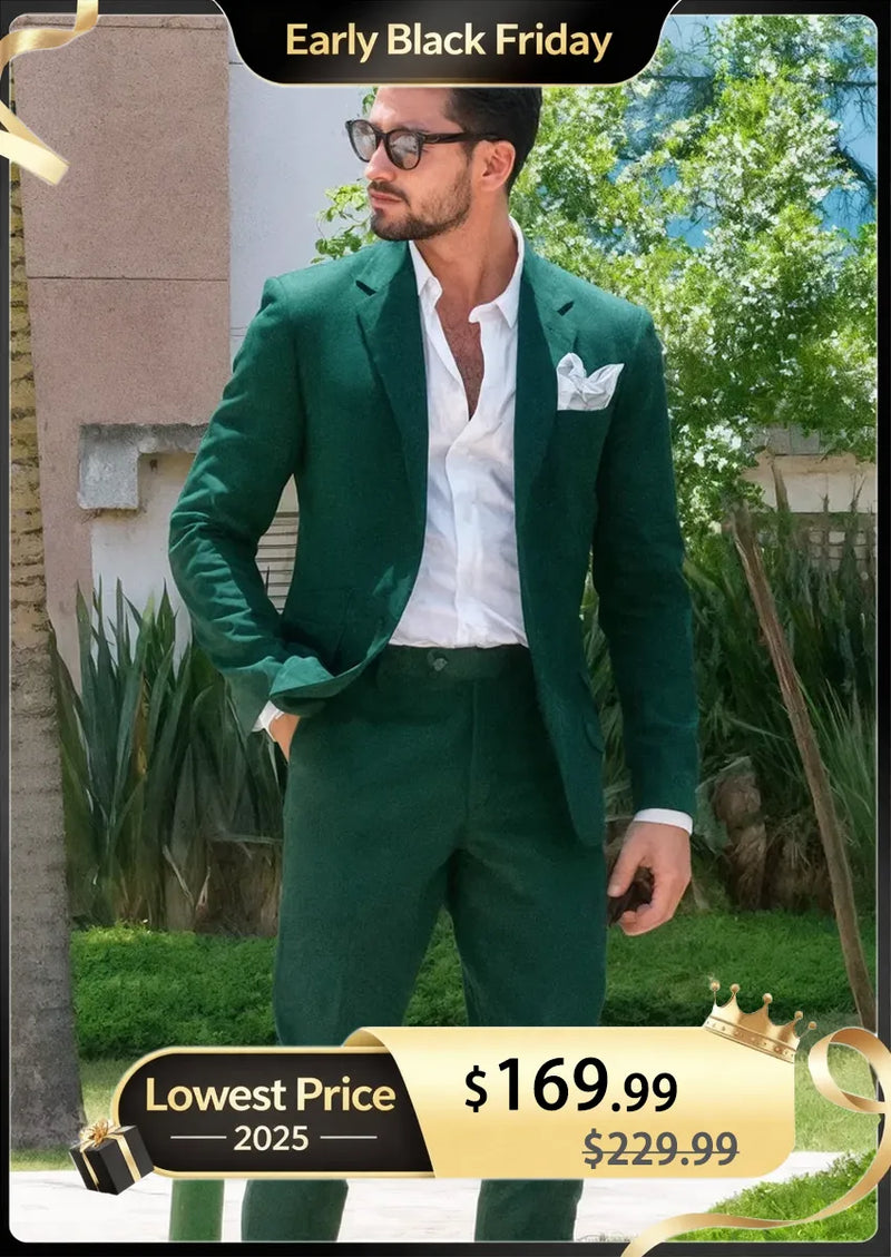 Men's Stylish 3-Piece Dark Green Suit