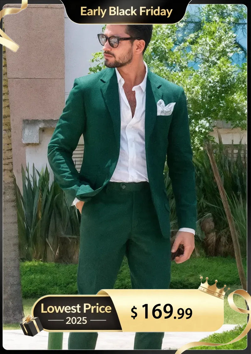 Men's Stylish 3-Piece Dark Green Suit