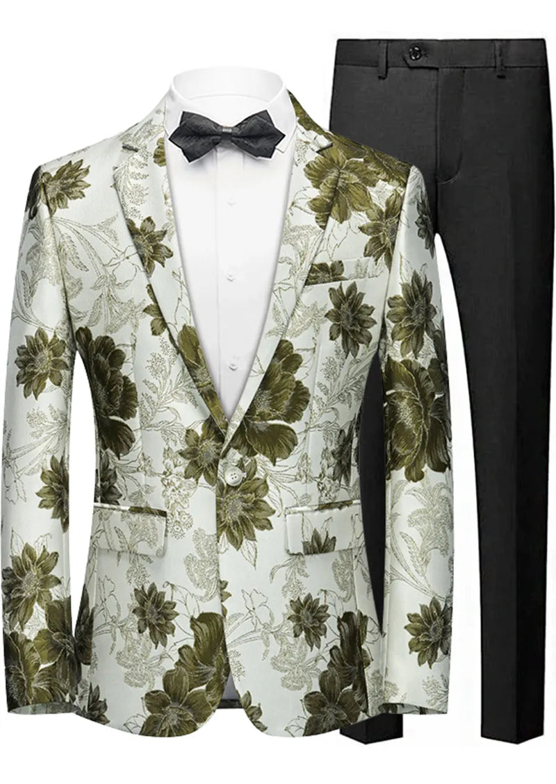 Veste élégante en jacquard floral vert olive pour homme
