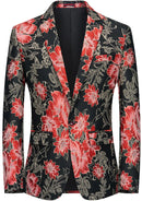 Chaqueta negra con estampado floral rojo y jacquard para hombre
