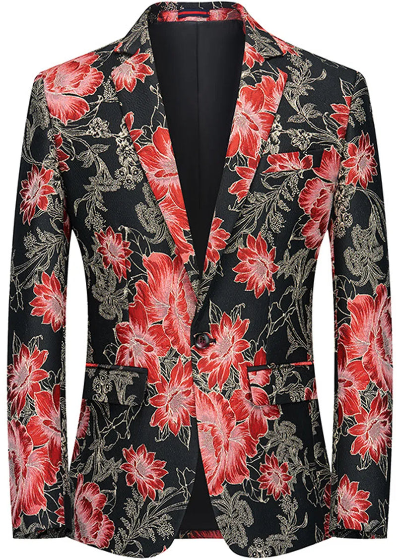 Veste élégante en jacquard floral rouge et noir pour homme