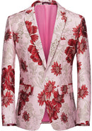 Chaqueta elegante de jacquard floral rojo y rosa para hombre