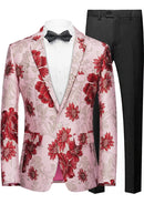 Chaqueta elegante de jacquard floral rojo y rosa para hombre