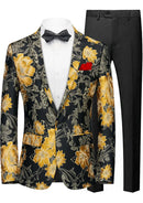 Veste élégante en jacquard floral jaune noir pour homme