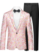 Blazer elegante de jacquard floral amarillo con un botón rosa para hombre