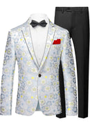 Blazer blanc élégant à un bouton en jacquard floral jaune pour homme