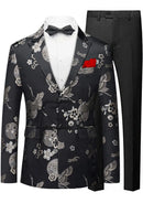 Veste noire en jacquard argenté style Tang pour homme