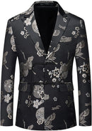 Veste noire en jacquard argenté style Tang pour homme