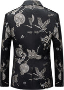 Veste noire en jacquard argenté style Tang pour homme