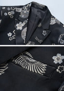 Veste noire en jacquard argenté style Tang pour homme