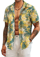 Men's Yellow Floral Print Short Sleeve Shirt with Turn-down Collar-1