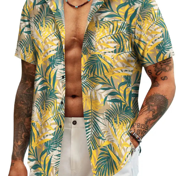 mens yellow floral dress shirt Mens Shirt Men's Floral Print Short Sleeve Shirt Hawaiian Print Turn Down Collar Casual Tropical Button Down Shirt for Summer Yellow XXXXL