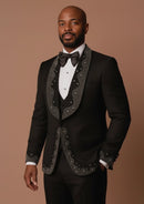 Men's Rhinestone Embellishments 3-Piece Wedding Black Tuxedo