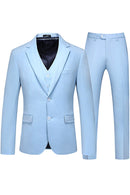 Men's 3-Piece Stylish Elegance Slim Fit Classic Light Blue Suit