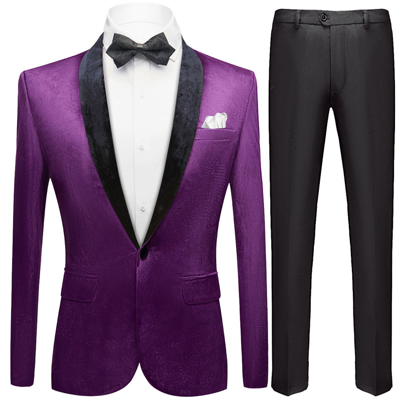 Men's Classic Velvet Closure Collar Purple Tuxedo
