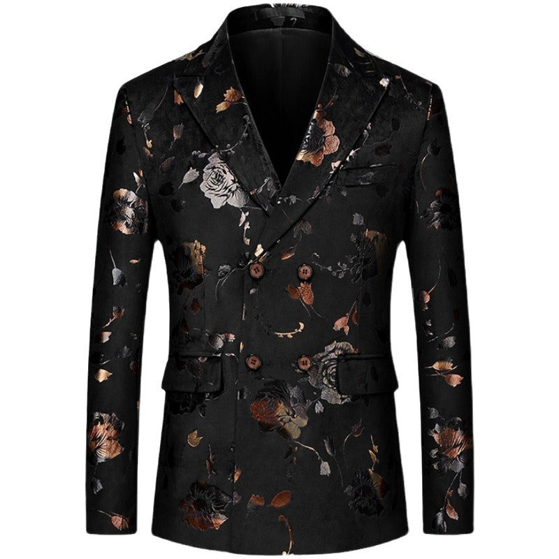 Men's Double-breasted Gold-plated Jacquard Black Blazer