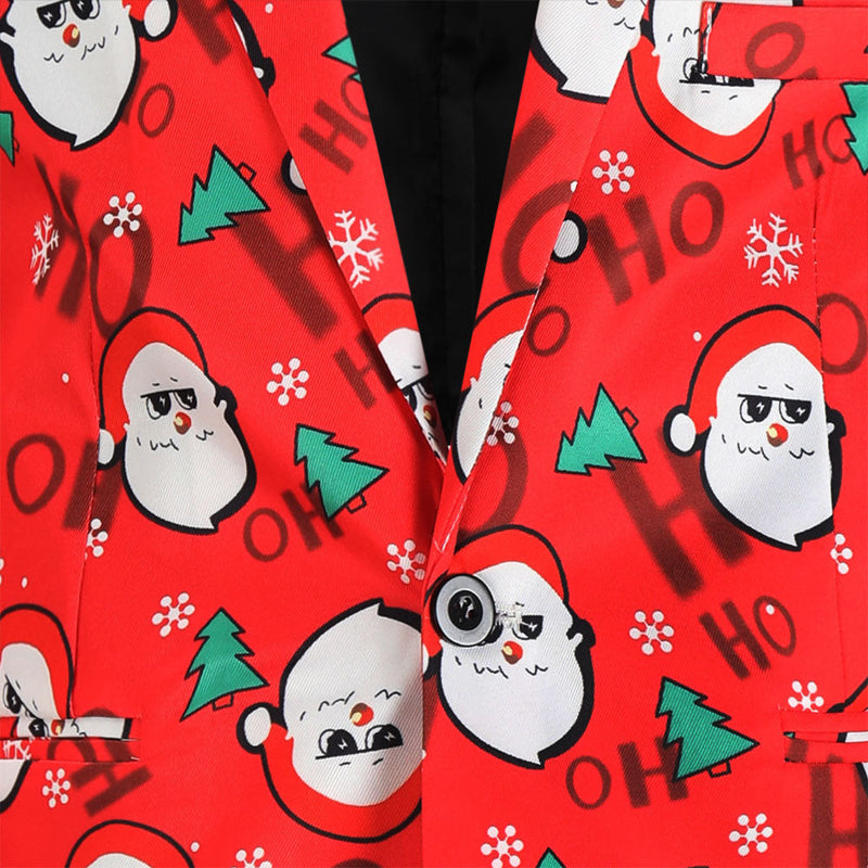 Men's 3-Piece Christmas Santa Printed Red Suit