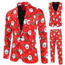 Traje rojo de 3 piezas con estampado de Papá Noel para hombre 