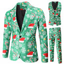 Traje verde de 3 piezas con estampado de Papá Noel para hombre 