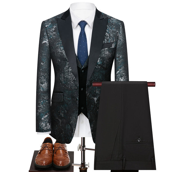 HUUTOE Men's Aqua 3 Piece Suit Custom Made Suits for Men