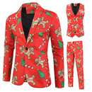 Men's 3-Piece Christmas Gingerbread Man Printed Red Suit