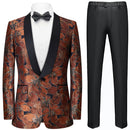 Veste de smoking noire brodée de fleurs marron pour homme