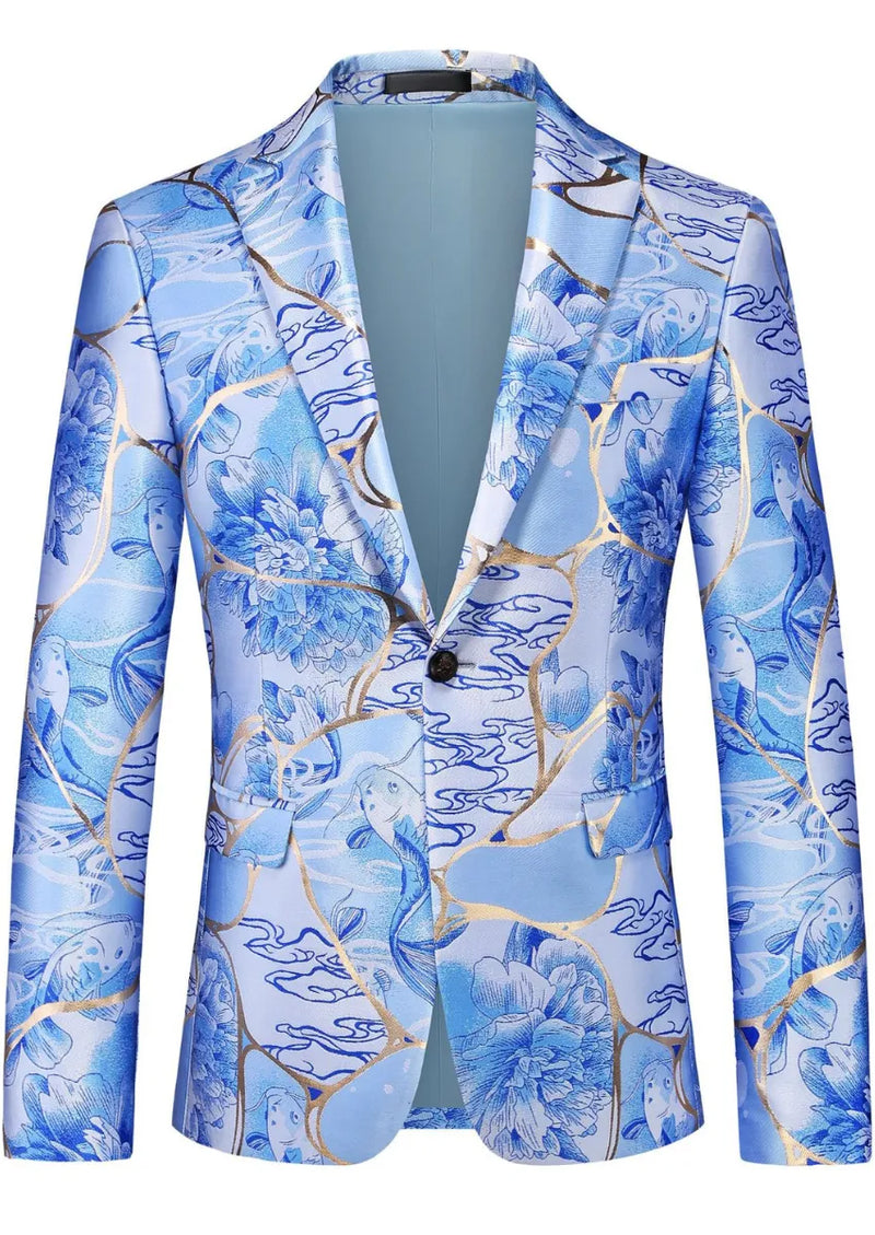 Men's Slim-Fit Painted Buckle Jacquard Navy Blazer