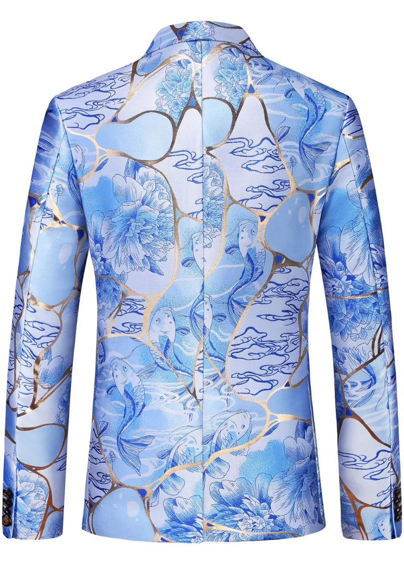 Men's Slim-Fit Painted Buckle Jacquard Navy Blazer