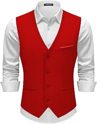 Men's Classic Red Suit Vest Slim Fit Formal Waistcoat