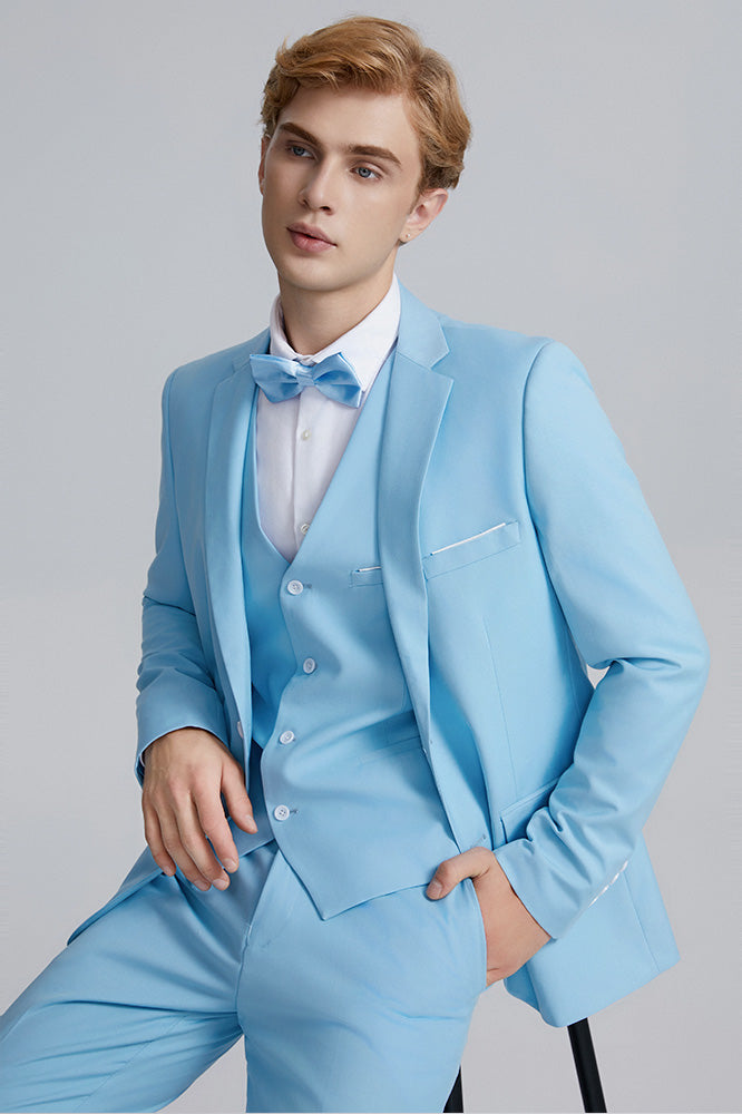Men's 3-Piece Stylish Elegance Slim Fit Classic Light Blue Suit