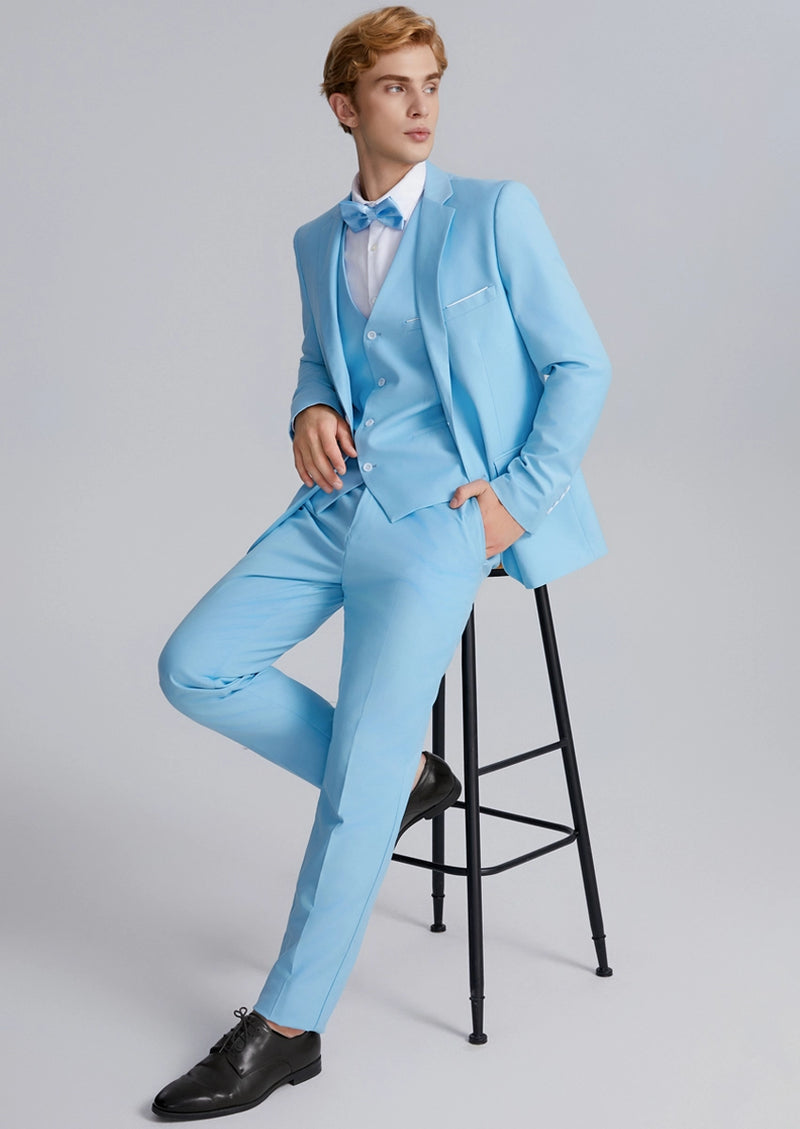 Costume 3 pièces pour homme, coupe slim, bleu clair classique et élégant