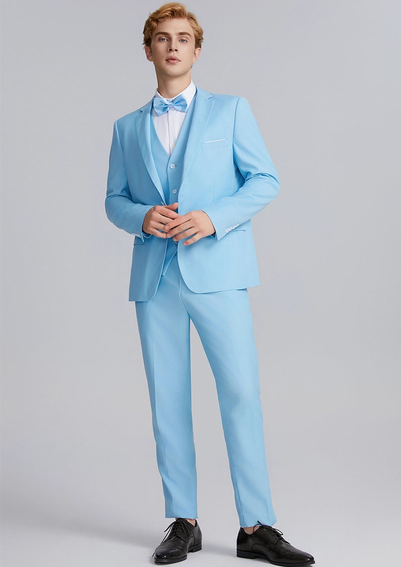 Costume 3 pièces pour homme, coupe slim, bleu clair classique et élégant