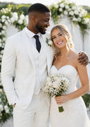 Men's 3-Piece Two Button Solid White Wedding Suit