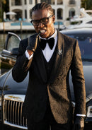 Men's 3-Piece Black Rose Embroidery Shawl Lapel Wedding Suit