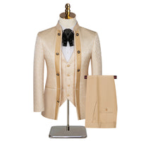 Men's 3-Piece Traditional Collar Champagne Paisley Fitted Party Suit