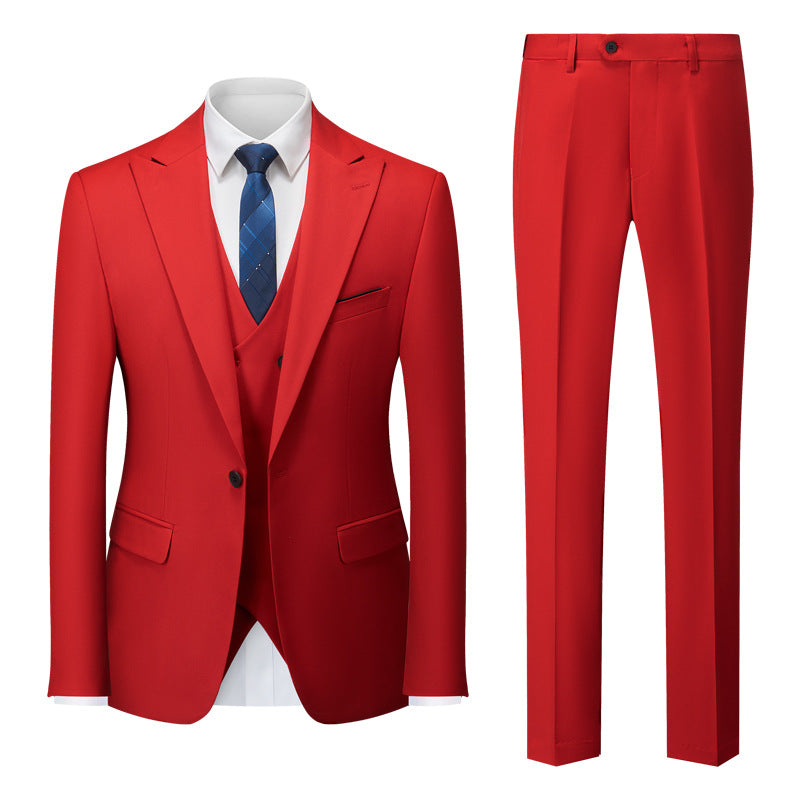 Men's Three-Piece One-Button Red Suit