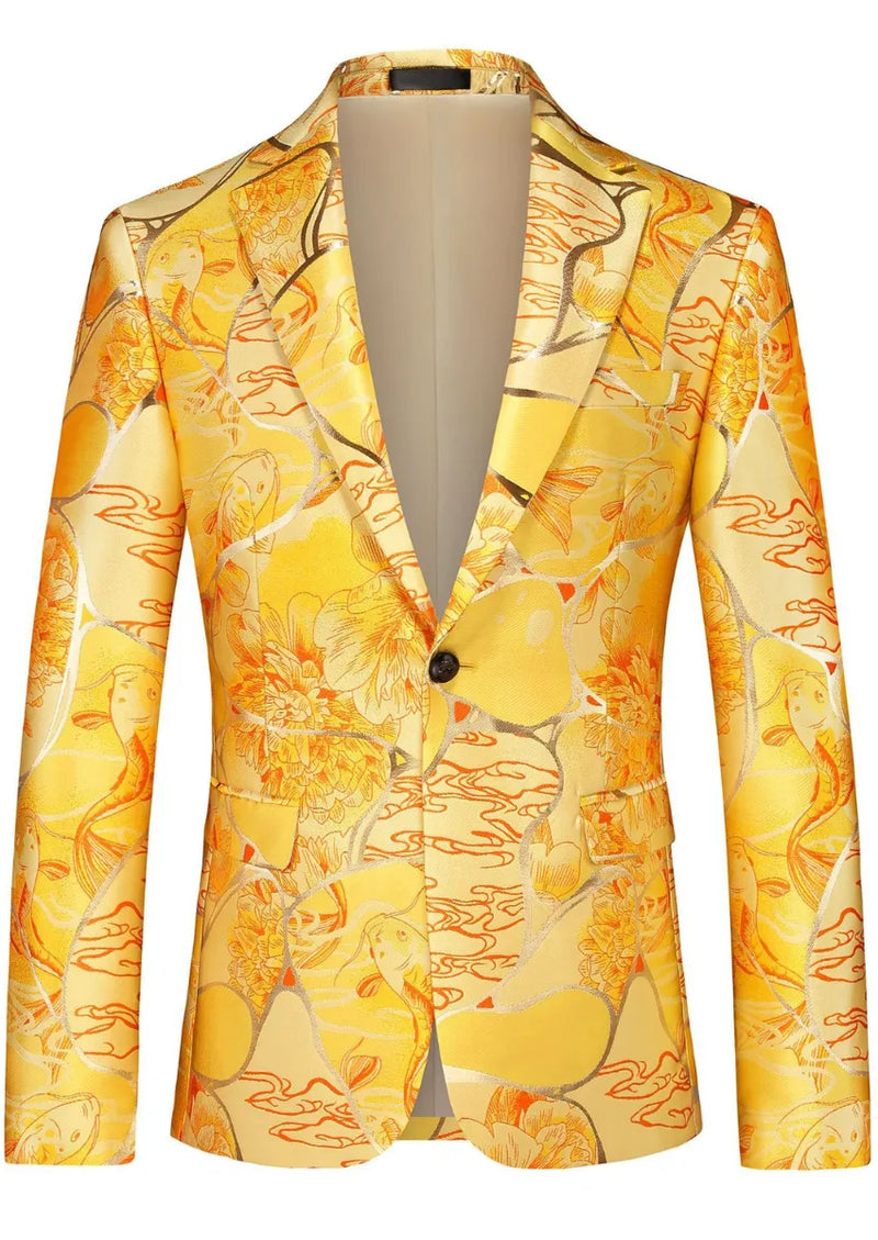 Men's Slim-Fit Painted Buckle Jacquard Gold Blazer