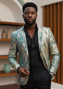 Veste de smoking pour homme en jacquard à plumes de paon et champagne