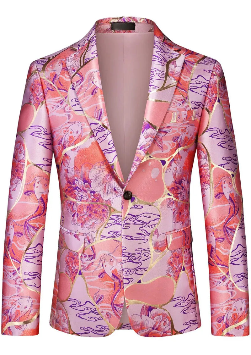 Men's Slim-Fit Painted Buckle Jacquard Pink Blazer