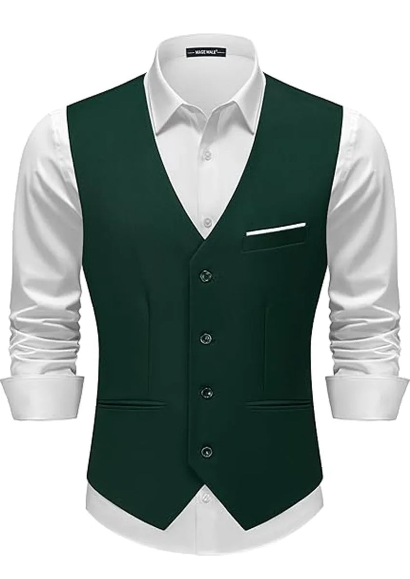 Men's Dark Green Suit Vest Slim Fit Formal Waistcoat