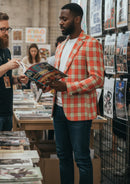 Costume homme coupe slim à carreaux rouge et menthe