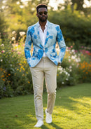 Veste élégante en jacquard floral bleu pour homme