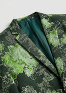 Chaqueta elegante de jacquard negro con estampado floral verde para hombre