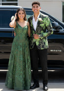 Chaqueta elegante de jacquard negro con estampado floral verde para hombre